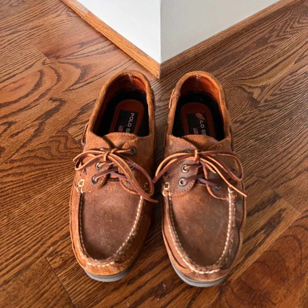 Vintage Polo Sport Ralph Lauren Mens Brown Suede Boat Shoes MA3614 Size 9.5 D